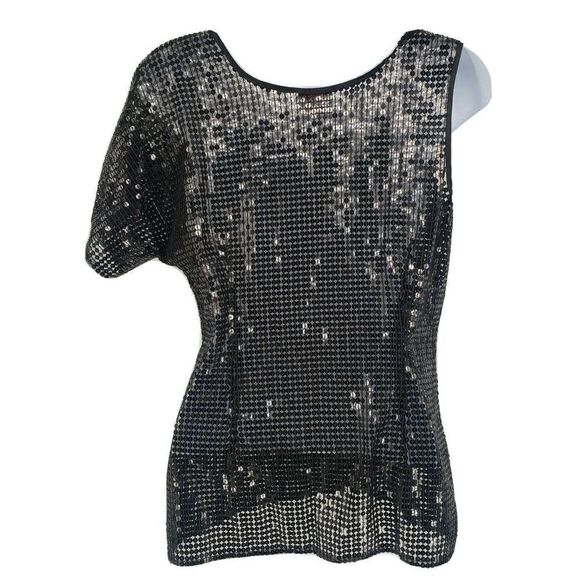 Plenty by Tracy Reese Black Sequin One Shoulder Top Small NWOT Show Off Tattoo - Picture 2 of 12
